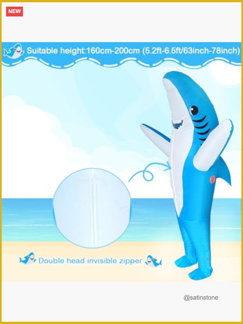 Inflatable Shark Costume for Adults Halloween Cos Play Party Blow Up - Picture 5 of 7